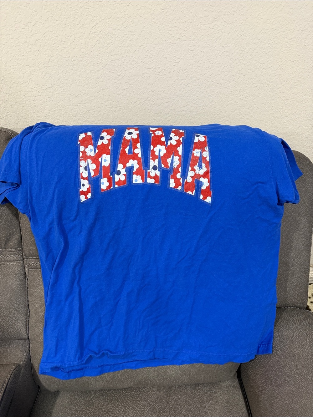 Tultex Royal Blue Short-Sleeve Tee with Red Floral "MAMA" Graphic
